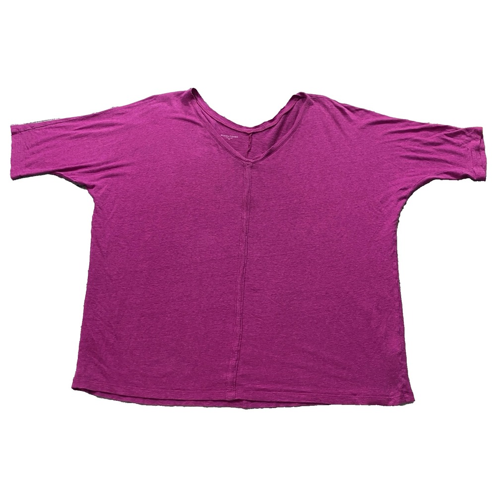 Eileen‎ Fisher Womens XL V-Neck 100% Linen Blouse Knit Oversized Ruby Pink - Picture 3 of 11